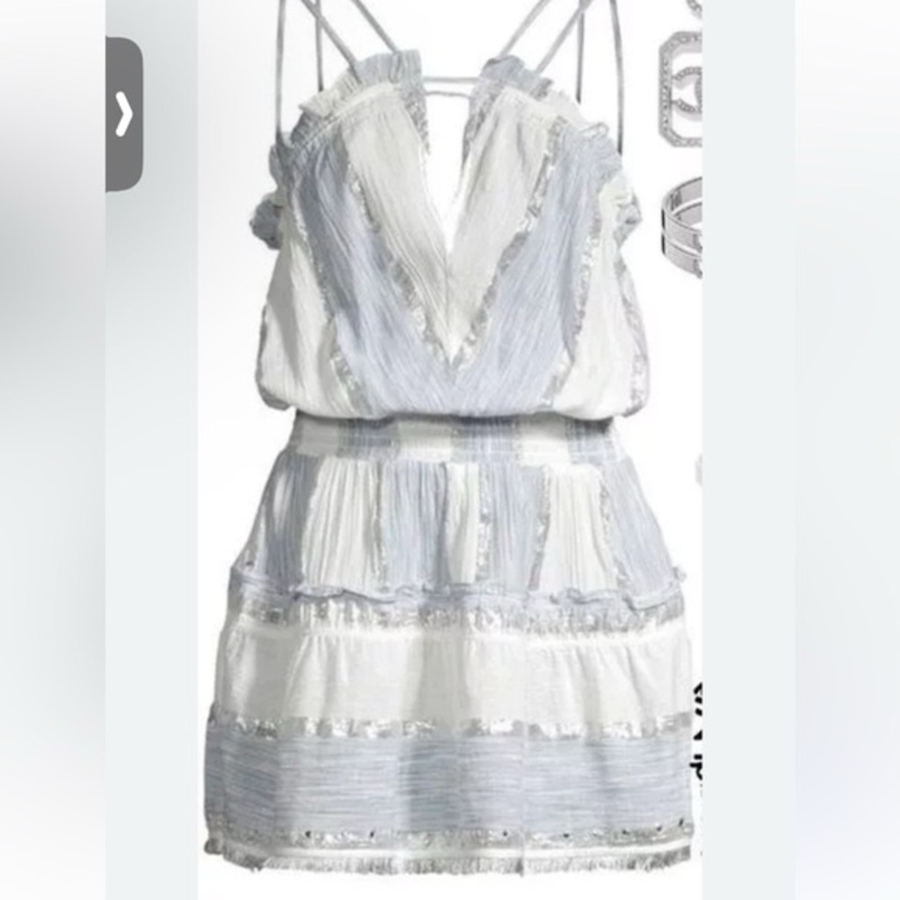 Ramy Brook White and Light Blue V-Neck Dress